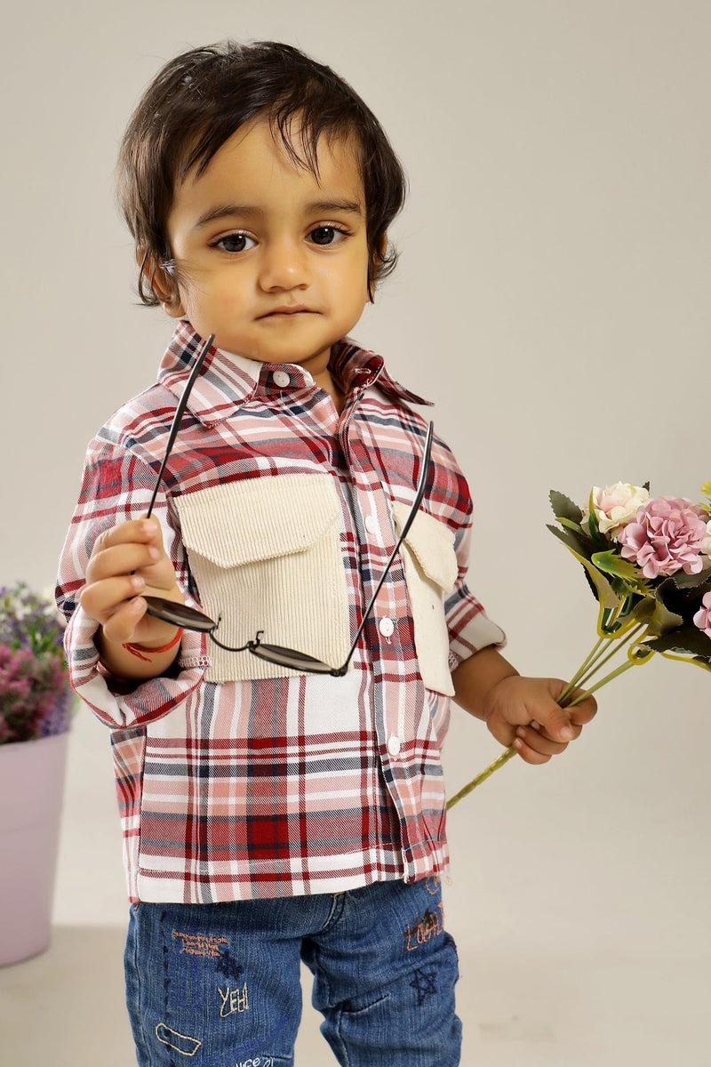 MAROON CHECKED COTTON FULL SLEEVES SHIRT