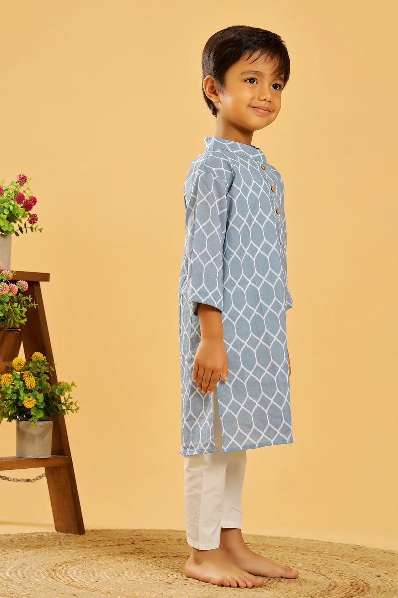 BLUE GREY GEOMETRIC LONG KURTA