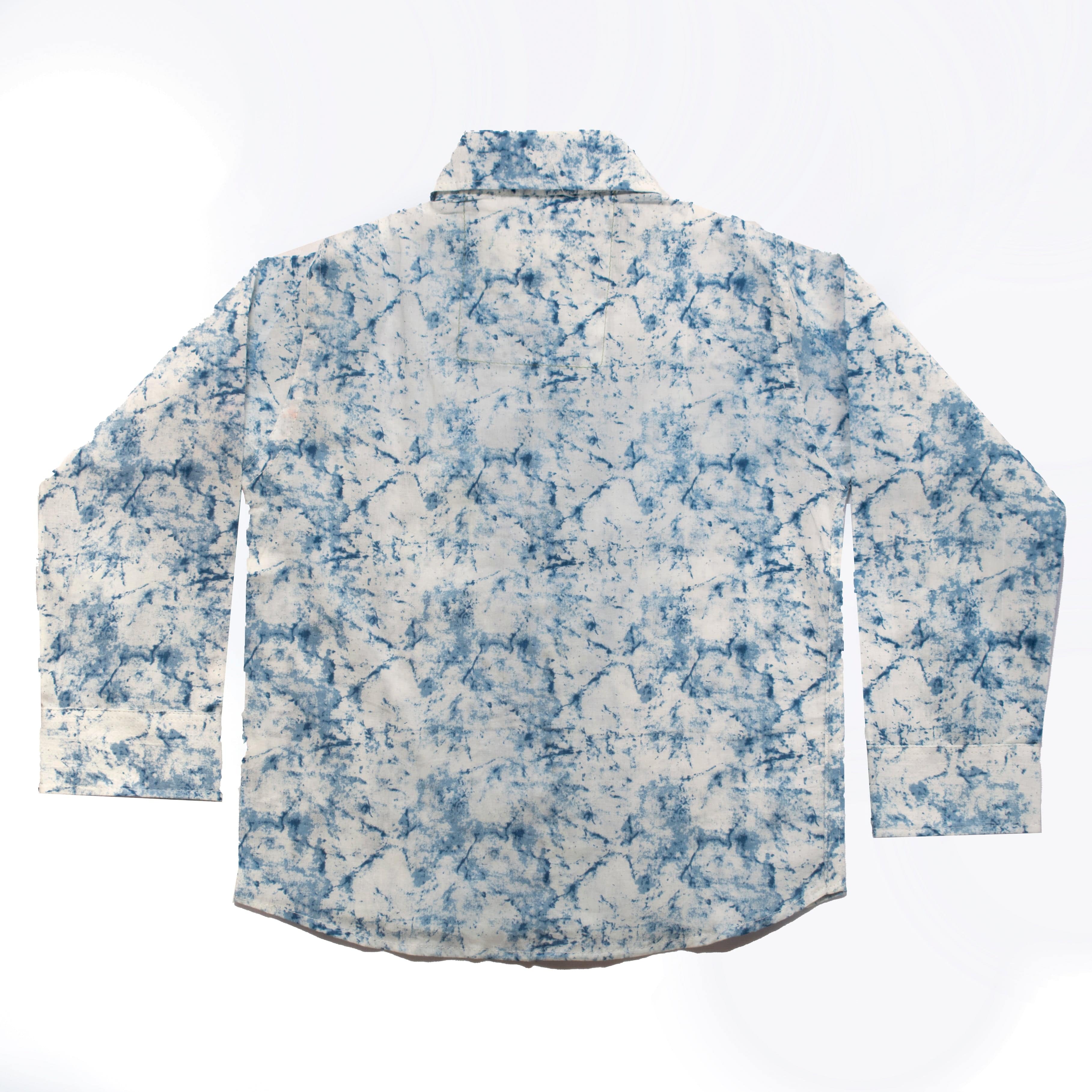 Blue and white Shibori print Kids Wear full sleeves cotton shirt
