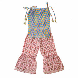 Blue floral kids ethnic wear kurti and pink cotton sharara