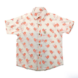 NEON ORANGE BIRD BLOCK PRINT HALF SLEEVES SHIRT