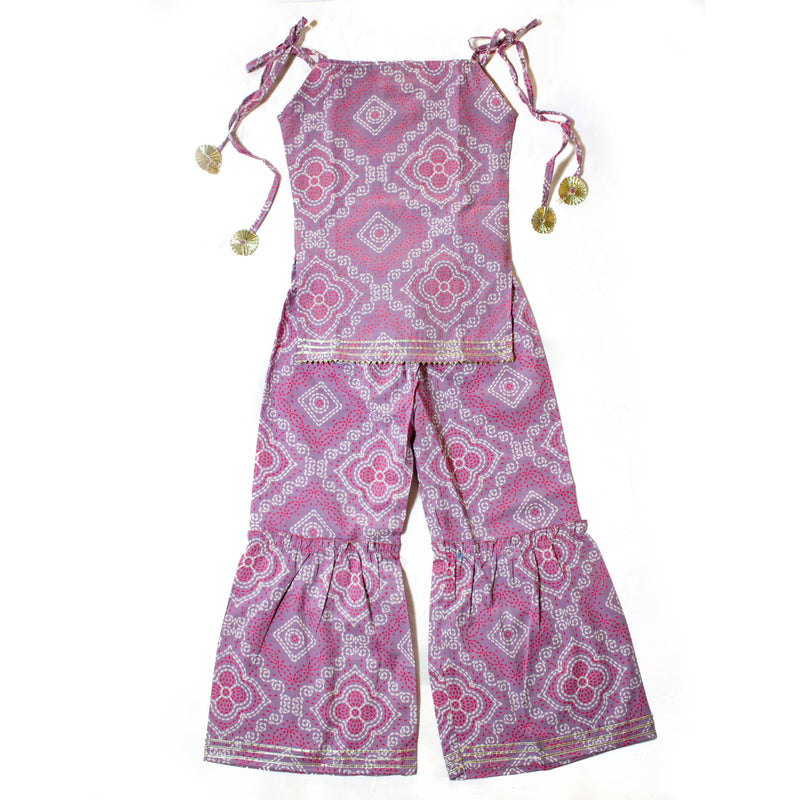 PURPLE BANDHEJ KURTI SHARARA