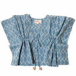 BLUE GREY GEOMETRIC KAFTAN TOP